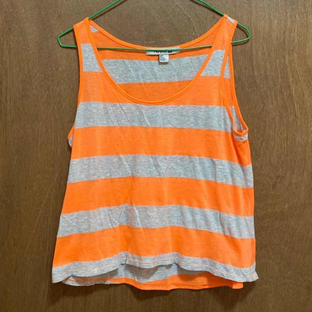 Forever 21 Comfy Neon Orange Stripe Tank Size (S)